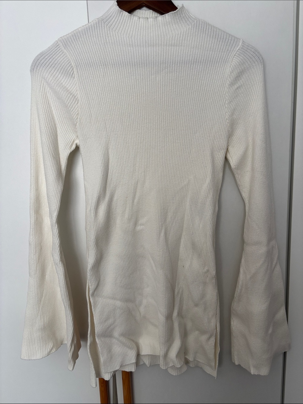Meshki Cream Ribbed Long-Sleeve Mock Neck Top